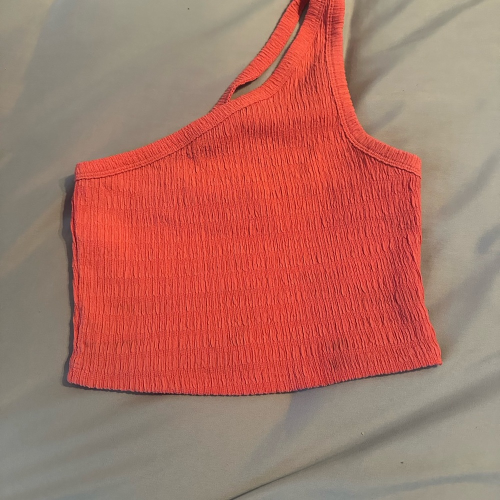 American Eagle Outfitters Orange Asymmetrical Ribbed Tank Top